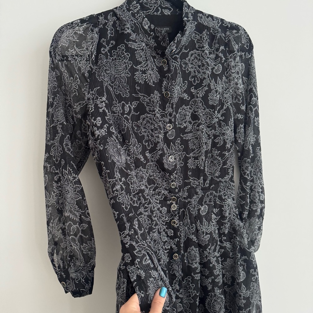NWT Talbots METALLIC STRIPE FIT & FLARE SHIRTDRESS - JACOBEAN FLORAL